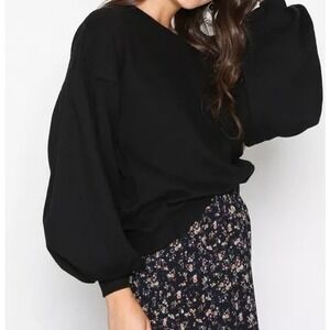 Zara EUC Mock Neck Balloon Bell Voluminous Sleeves Top Blouse Black Size S